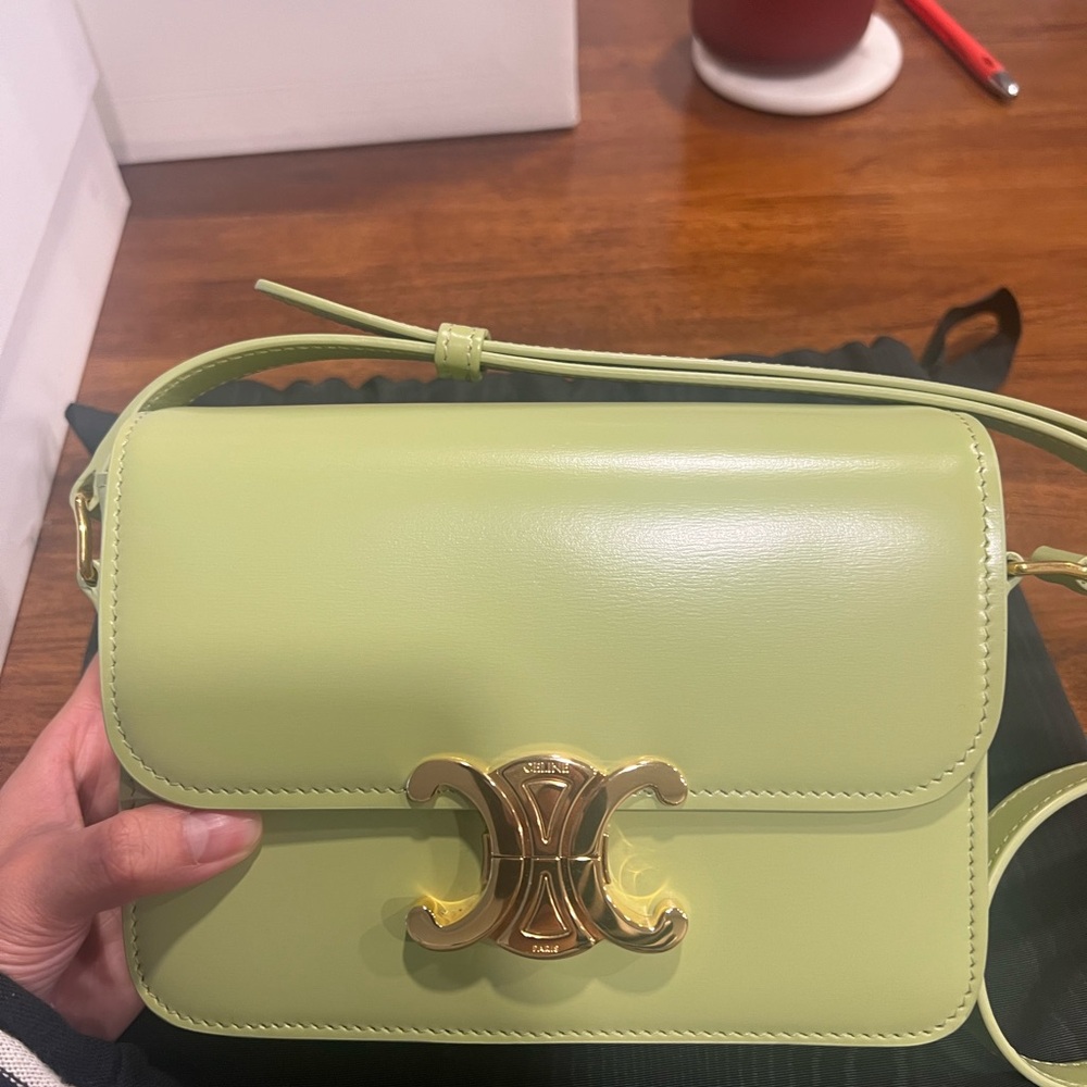 Celine Teen Triomphe Bag in Shiny Calfskin in Light Jade - Picture 3 of 11